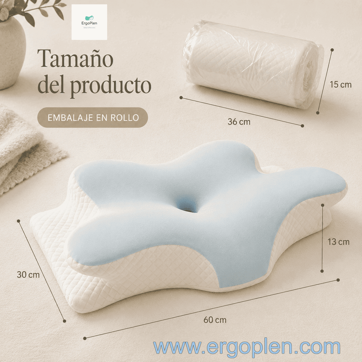 Medidas de la almohada cervical mariposa ErgoPlen